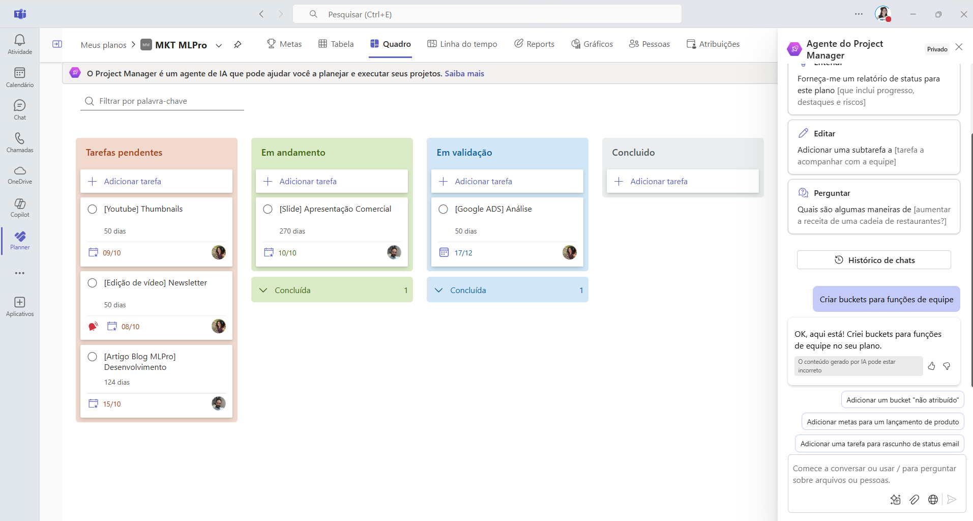 Agente de IA no Microsoft Planner