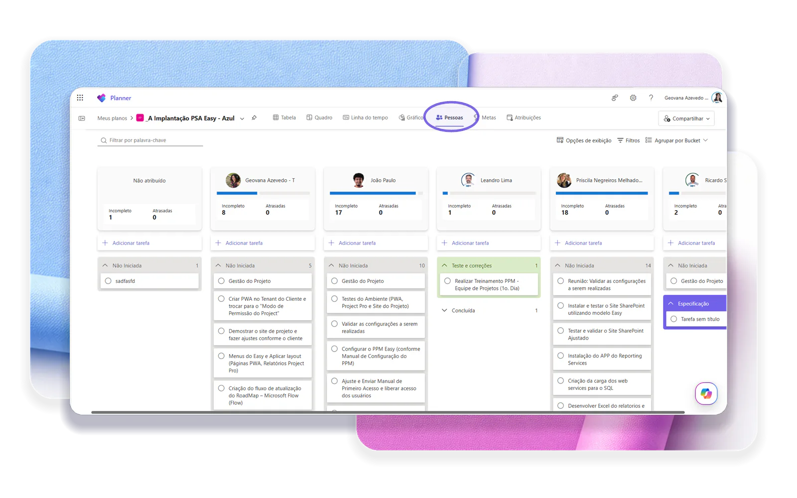 Microsoft Planner people view with assigned tasks.