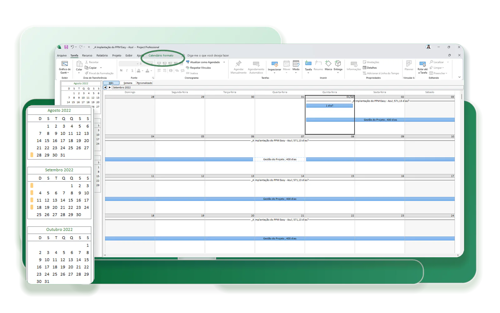 Microsoft Project calendar view.