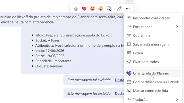 Create tasks from message in Teams