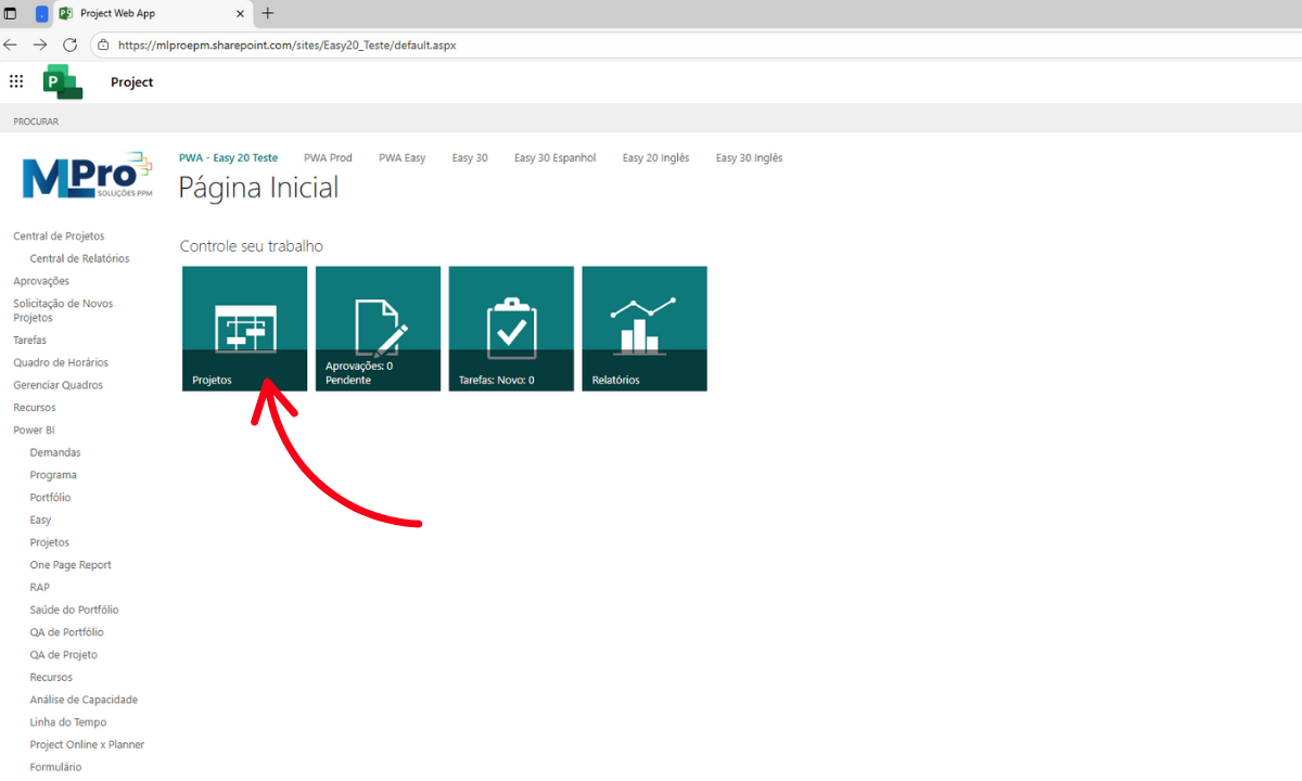 On the home page, enter the Projects menu and select which one you will work on