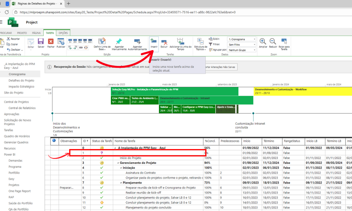 In the Taskbar, enter a New Task, this will add a line to the schedule.