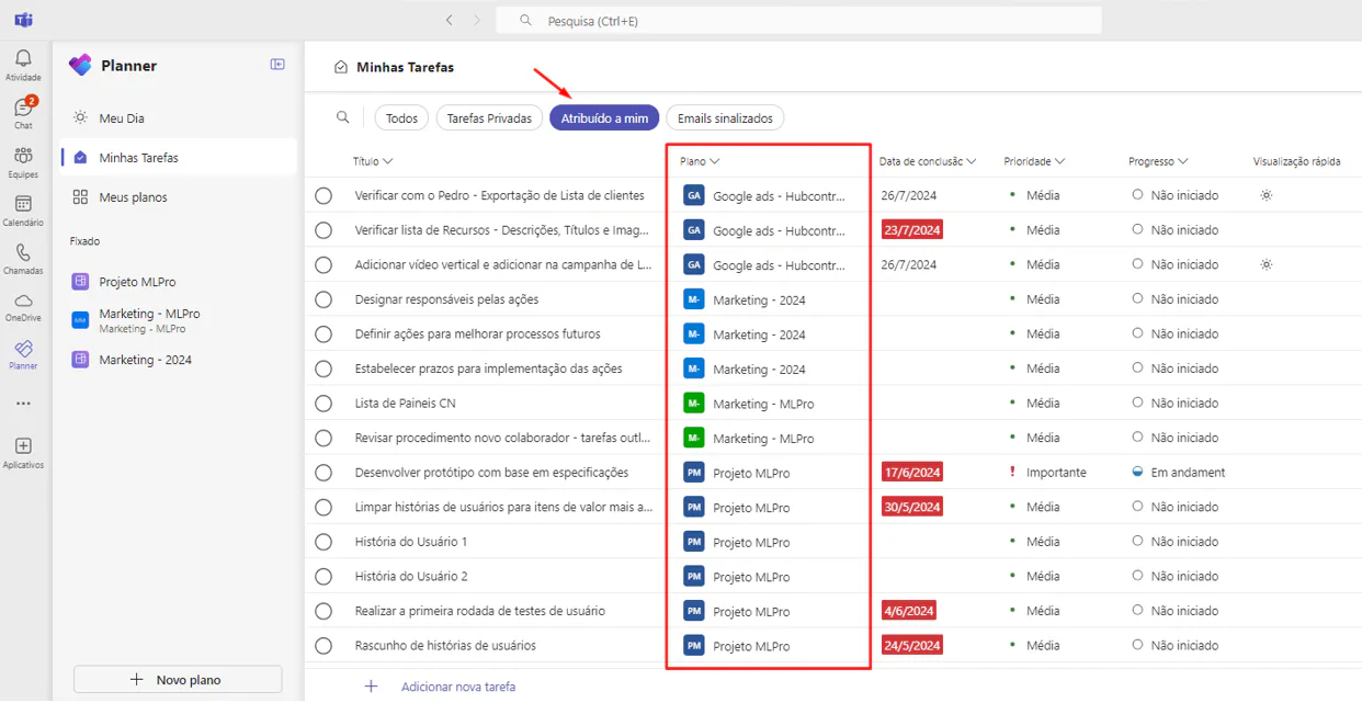 Tasks in Microsoft Planner