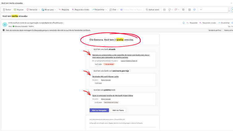 Email notification generated by Project Manager Agent