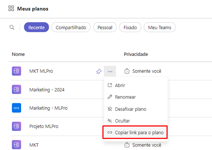 An enhanced experience to copy project links