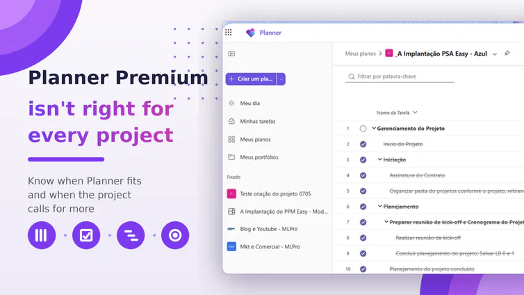 Composition comparing Planner Premium, Microsoft Project and the portfolio layer.