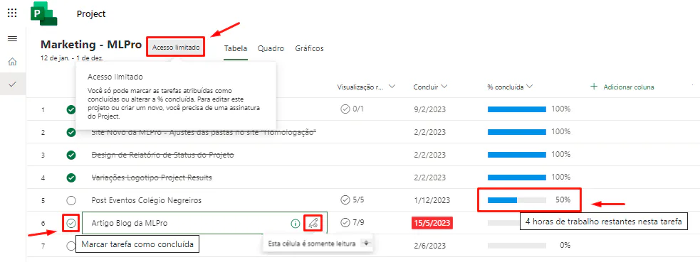 Project for the Web: Changing completed % of tasks